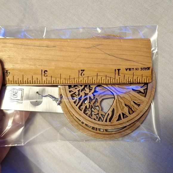 boho Tree of life wooden lightweight large drop earrings - Picture 3 of 3
